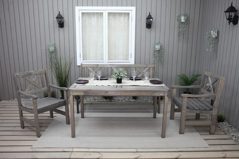 Olivo Spisegruppe + 2 Stoler + Benk - Grå - Hagemøbler - Hagegruppe - Spisegrupper hage