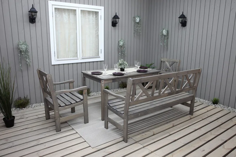 Olivo Spisegruppe + 2 Stoler + Benk - Grå - Hagemøbler - Hagegruppe - Spisegrupper hage