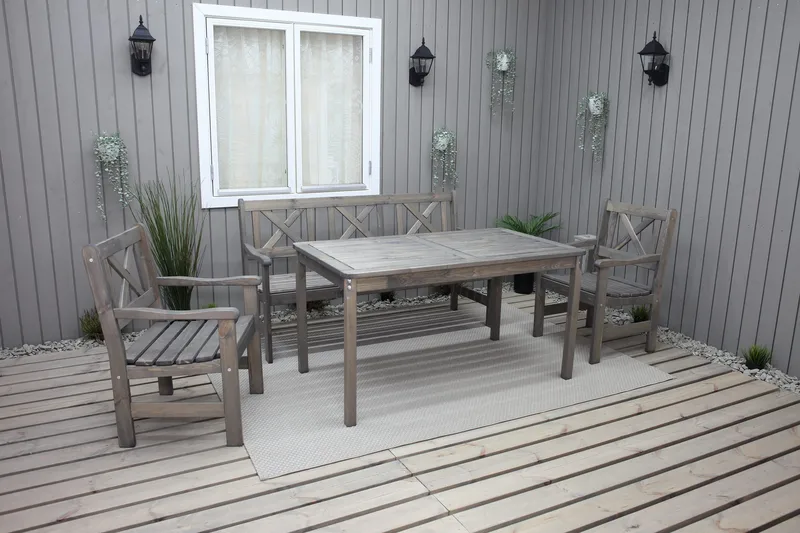Olivo Spisegruppe + 2 Stoler + Benk - Grå - Hagemøbler - Hagegruppe - Spisegrupper hage
