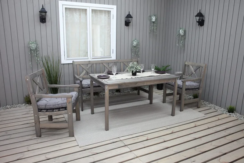 Olivo Spisegruppe + 2 Stoler + Benk - Grå - Hagemøbler - Hagegruppe - Spisegrupper hage