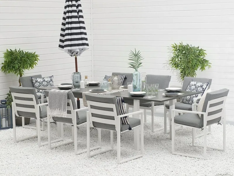 Pancole Hagegruppe Med Bord + 8 Stoler, Grå