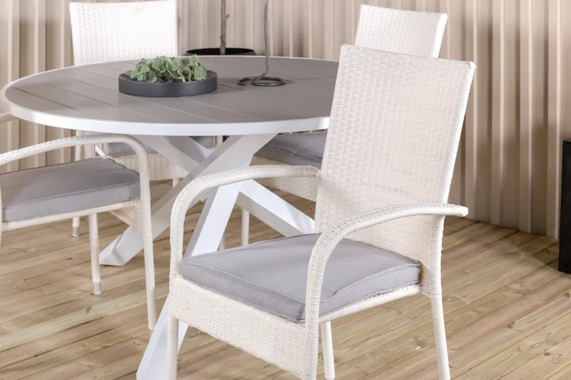 Parma Spisegruppe Rund Ø140cm + 4 Anna Karmstoler - Hvit - Hagemøbler - Hagegruppe - Spisegrupper hage
