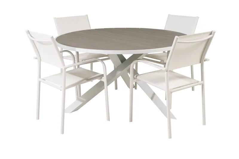 Parma Spisegruppe Rund Ø140cm + 4 Santorini Karmstoler, Hvit