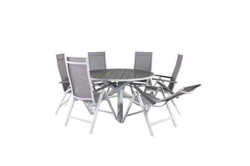 Parma Spisegruppe Rund Ø140cm + 6 Albany Posisjonsstoler - Svart - Hagemøbler - Hagegruppe - Spisegrupper hage
