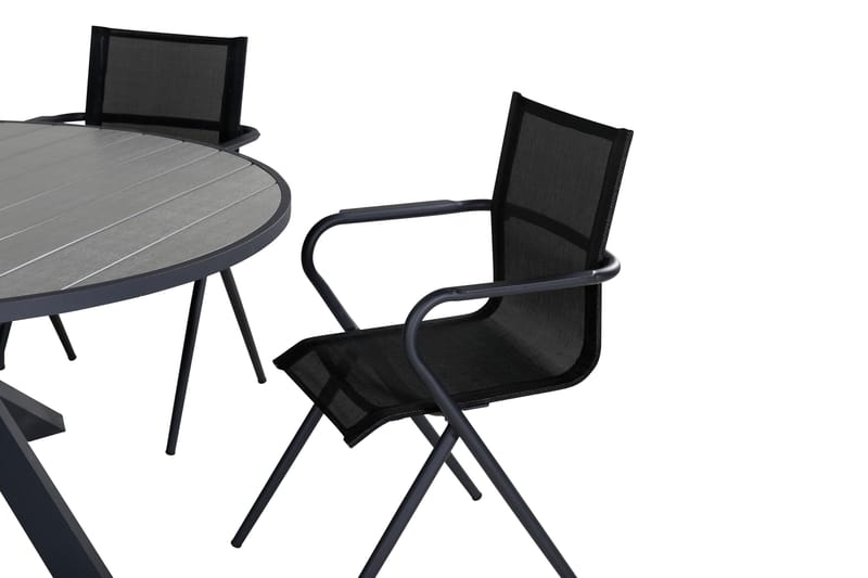 Parma Spisegruppe Rund Ø140cm + 6 Alina Spisestoler - Svart/Grå - Hagemøbler - Hagegruppe - Spisegrupper hage