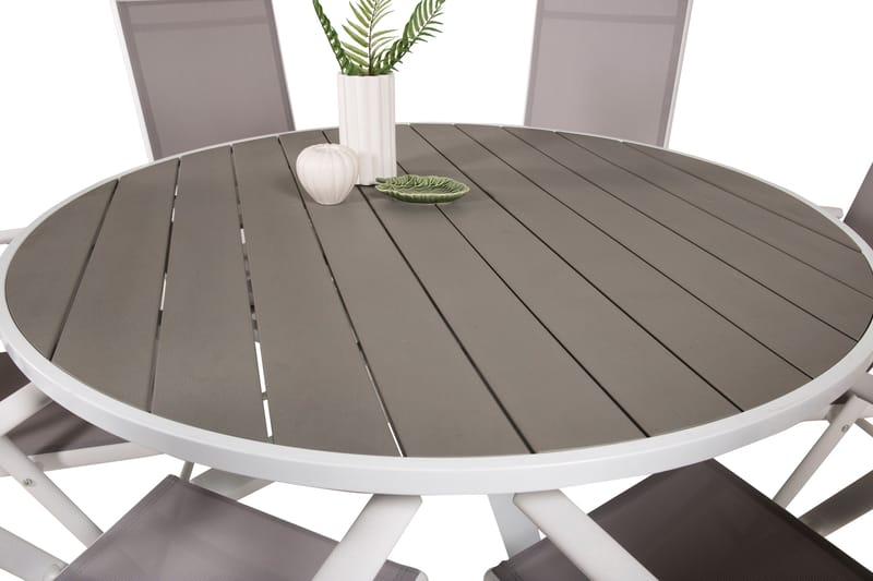 Parma Spisegruppe Rund Ø140cm + 6 Break Posisjonsstoler - Hvit/Grå - Hagemøbler - Hagegruppe - Spisegrupper hage
