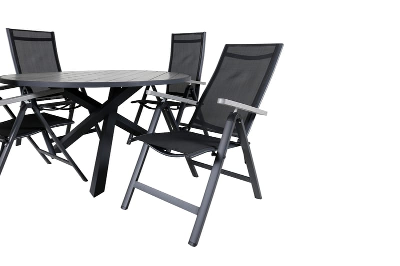 Parma Spisegruppe Rund 140cm+4 Albany Posisjonsstoler - Svart/Grå - Hagemøbler - Hagegruppe - Spisegrupper hage