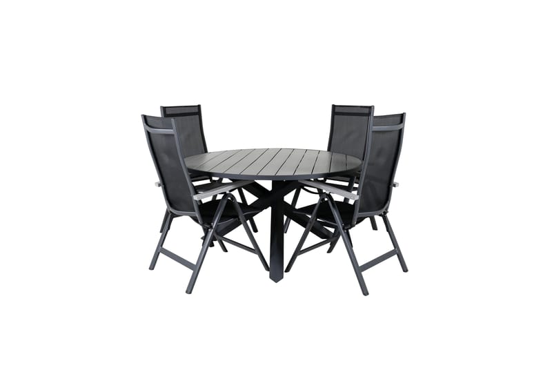 Parma Spisegruppe Rund 140cm+4 Albany Posisjonsstoler - Svart/Grå - Hagemøbler - Hagegruppe - Spisegrupper hage