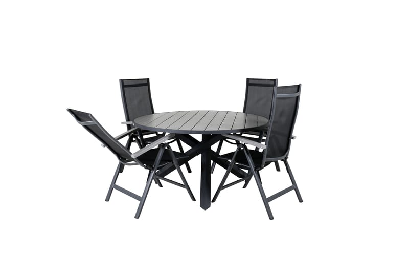 Parma Spisegruppe Rund 140cm+4 Albany Posisjonsstoler - Svart/Grå - Hagemøbler - Hagegruppe - Spisegrupper hage