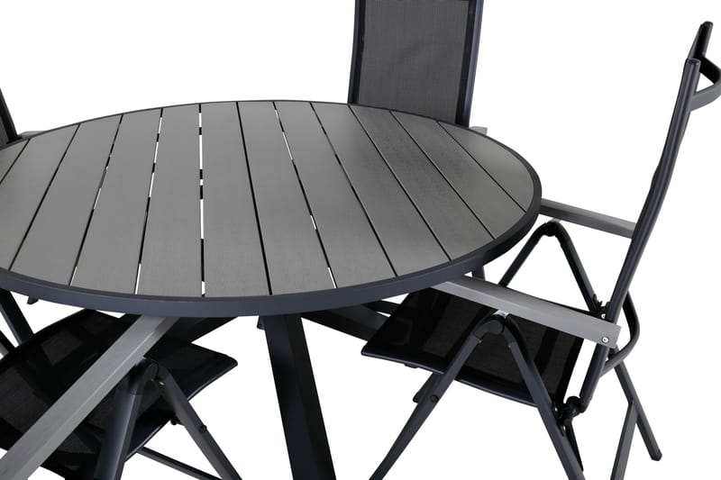 Parma Spisegruppe Rund 140cm+4 Albany Posisjonsstoler - Svart/Grå - Hagemøbler - Hagegruppe - Spisegrupper hage