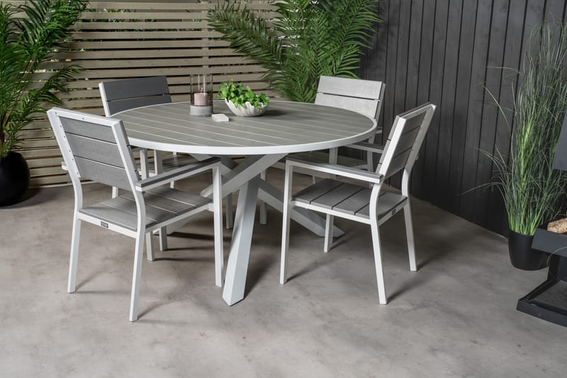 Parma Spisegruppe Rund 140cm+4 Levels Stablebare Stoler - Hvit - Hagemøbler - Hagegruppe - Spisegrupper hage