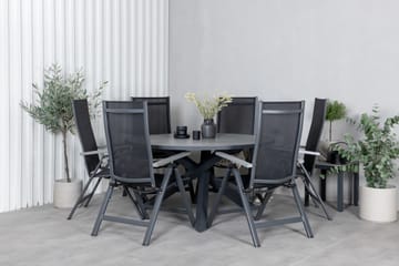 Parma Spisegruppe Rund 140cm+6 Albany Posisjonsstoler - Svart/Grå - Hagemøbler - Hagegruppe - Spisegrupper hage