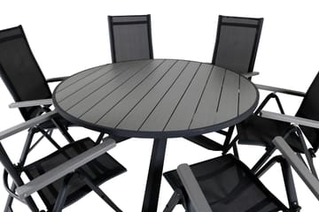 Parma Spisegruppe Rund 140cm+6 Albany Posisjonsstoler - Svart/Grå - Hagemøbler - Hagegruppe - Spisegrupper hage