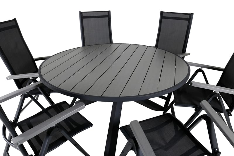 Parma Spisegruppe Rund 140cm+6 Albany Posisjonsstoler - Svart/Grå - Hagemøbler - Hagegruppe - Spisegrupper hage