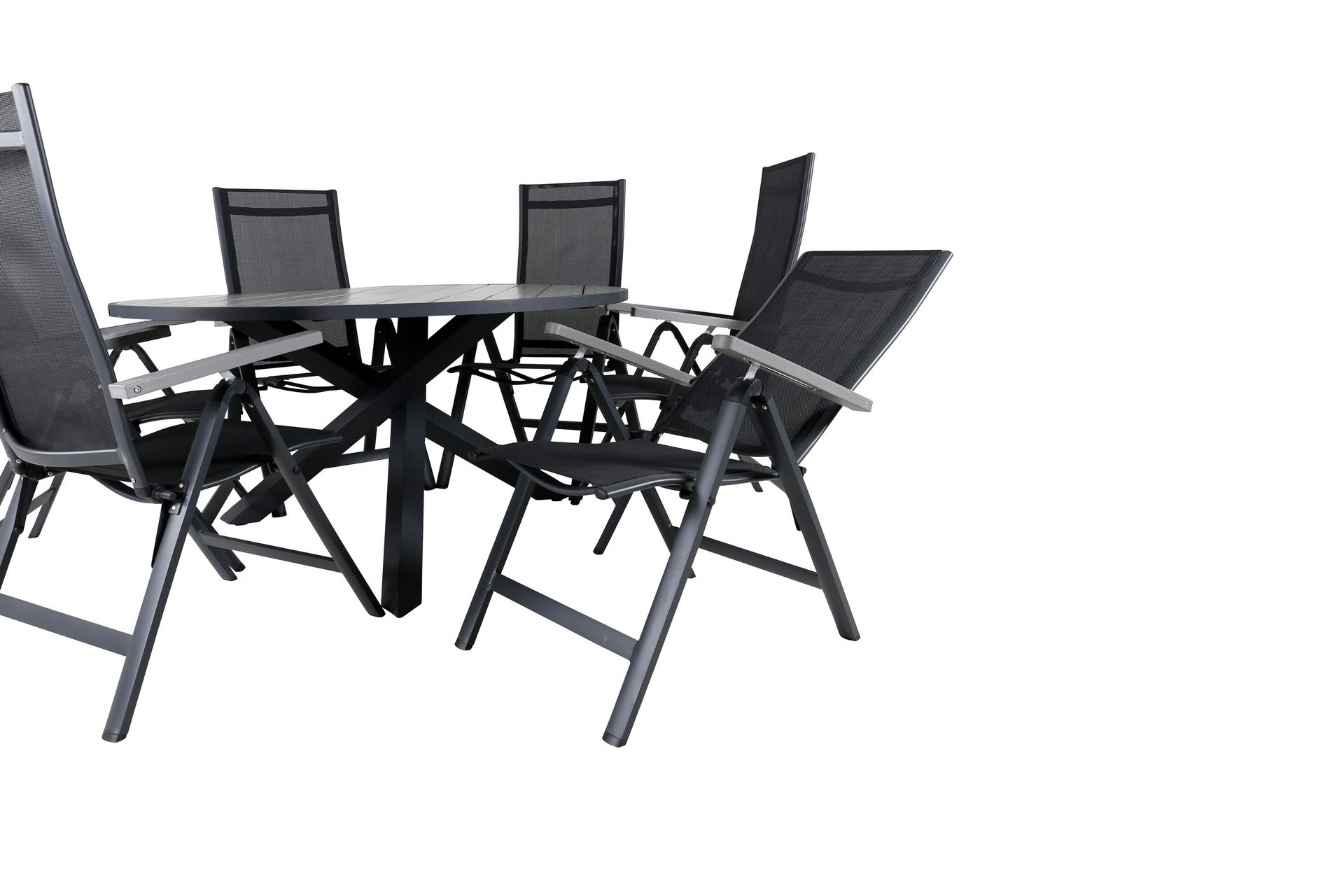 Parma Spisegruppe Rund 140cm+6 Albany Posisjonsstoler - Svart/Grå - Hagemøbler - Hagegruppe - Spisegrupper hage