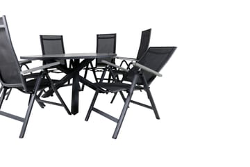 Parma Spisegruppe Rund 140cm+6 Albany Posisjonsstoler - Svart/Grå - Hagemøbler - Hagegruppe - Spisegrupper hage