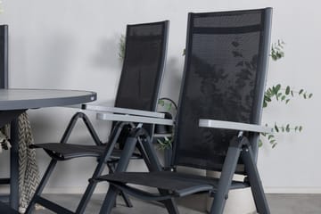 Parma Spisegruppe Rund 140cm+6 Albany Posisjonsstoler - Svart/Grå - Hagemøbler - Hagegruppe - Spisegrupper hage