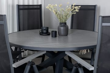 Parma Spisegruppe Rund 140cm+6 Albany Posisjonsstoler - Svart/Grå - Hagemøbler - Hagegruppe - Spisegrupper hage
