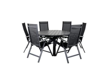 Parma Spisegruppe Rund 140cm+6 Albany Posisjonsstoler - Svart/Grå - Hagemøbler - Hagegruppe - Spisegrupper hage