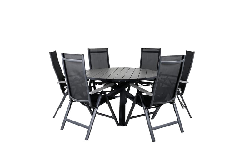 Parma Spisegruppe Rund 140cm+6 Albany Posisjonsstoler - Svart/Grå - Hagemøbler - Hagegruppe - Spisegrupper hage