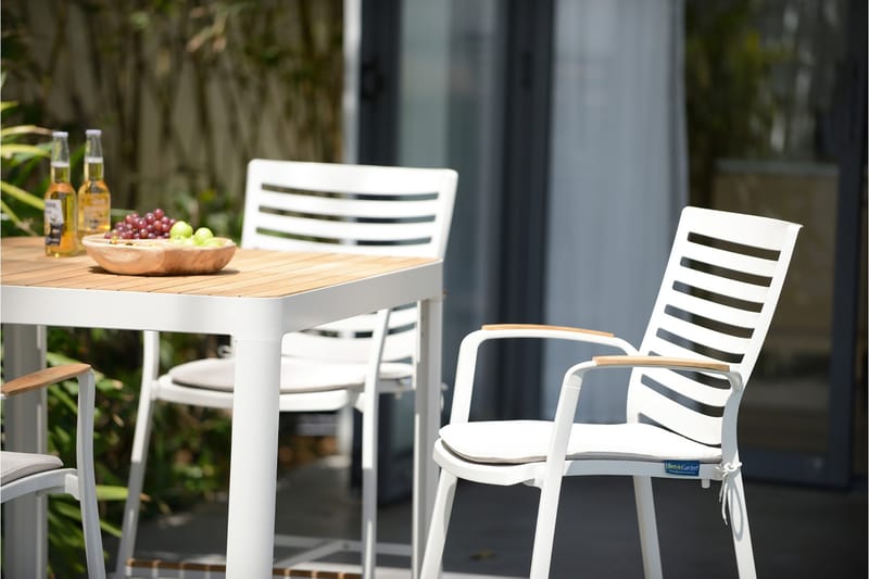 Portals Bargruppe 95 cm + 4 Barstol - Hvit/Teak - Hagemøbler - Hagegruppe - Spisegrupper hage