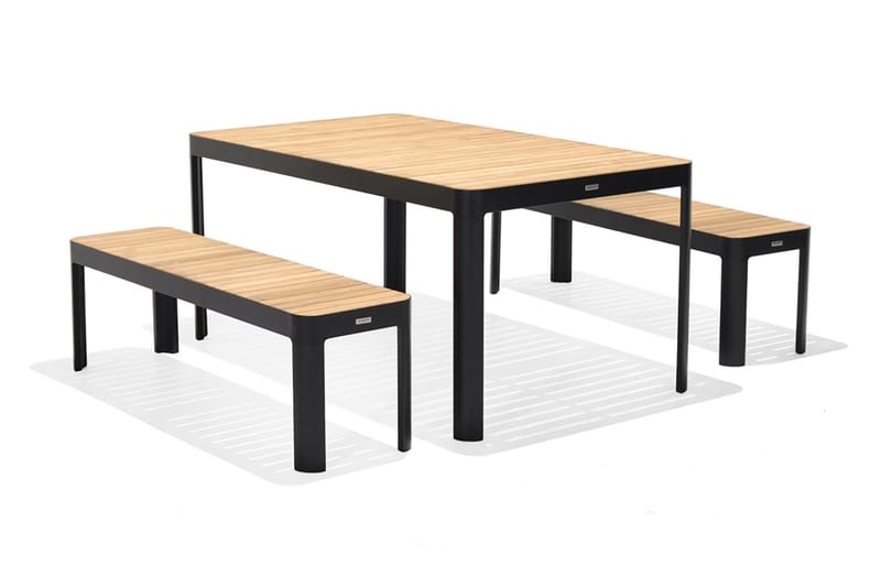 Portals Spisegruppe 161 cm + 2 Benker - Svart / Tre - Hagemøbler - Hagegruppe - Spisegrupper hage