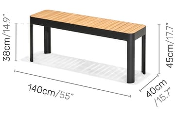 Portals Spisegruppe 161 cm + 2 Benker - Svart / Tre - Hagemøbler - Hagegruppe - Spisegrupper hage
