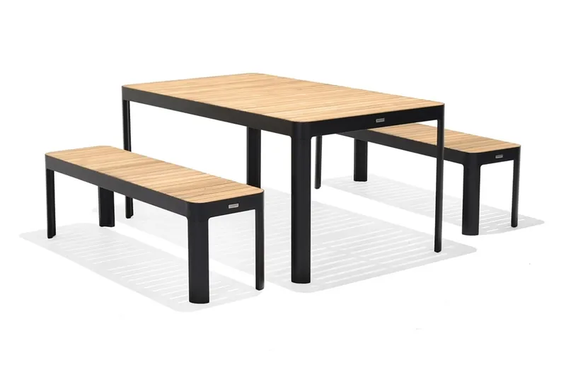 Portals Spisegruppe 161 cm + 2 Benker, Svart / Tre