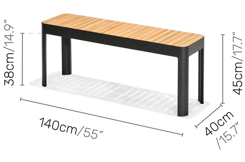 Portals Spisegruppe 161 cm + 4 Karmstoler + Benk - Svart / Tre - Hagemøbler - Hagegruppe - Spisegrupper hage