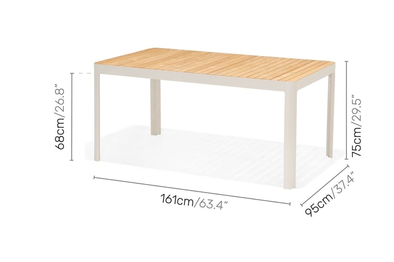 Portals Spisegruppe 161 cm + 4 Karmstoler - Hvit / Tre - Hagemøbler - Hagegruppe - Spisegrupper hage
