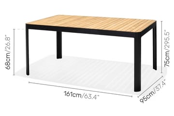 Portals Spisegruppe 161 cm + 4 Stoler - Svart / Tre - Hagemøbler - Hagegruppe - Spisegrupper hage