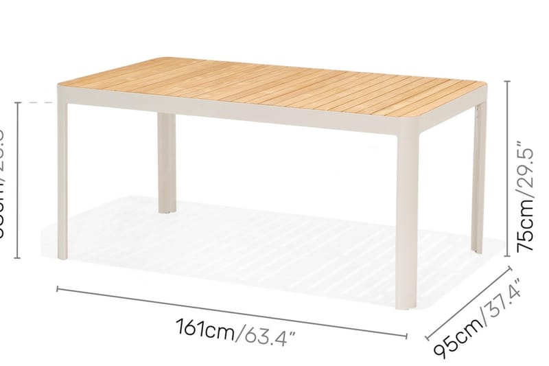 Portals Spisegruppe 161 cm + 6 Stoler - Hvit / Tre - Hagemøbler - Hagegruppe - Spisegrupper hage