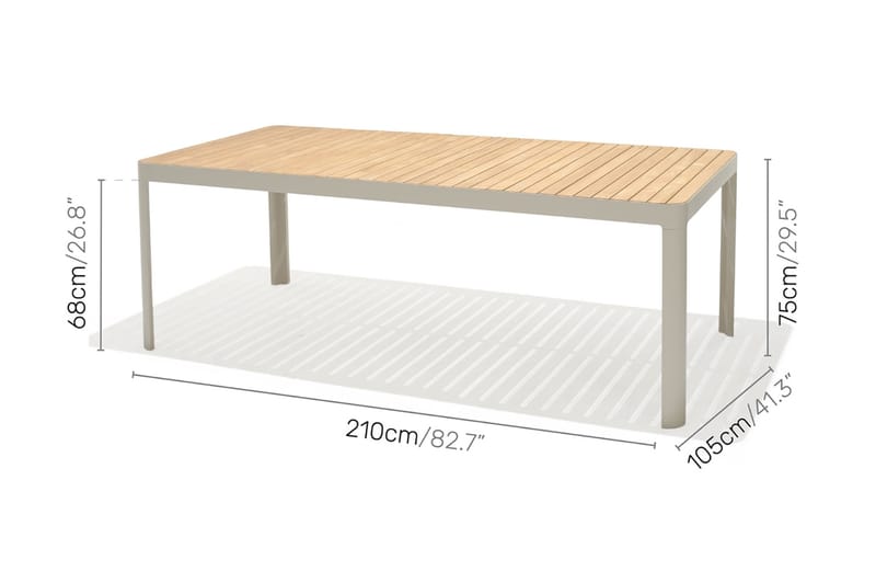 Portals Spisegruppe 209 cm + 5 Karmstoler + Benk - Hvit / Tre - Hagemøbler - Hagegruppe - Spisegrupper hage