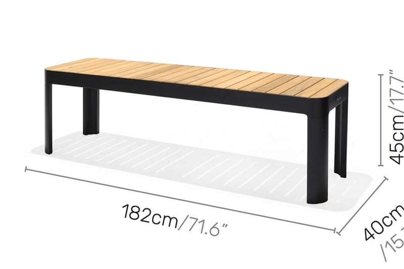 Portals Spisegruppe 209 cm + 5 Karmstoler + Benk - Svart / Tre - Hagemøbler - Hagegruppe - Spisegrupper hage