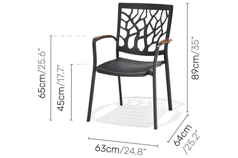 Portals Spisegruppe 209 cm + 6 Karmstoler - Svart / Tre - Hagemøbler - Hagegruppe - Spisegrupper hage