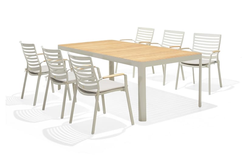 Portals Spisegruppe 209 cm + 6 Stoler - Hvit / Tre - Hagemøbler - Hagegruppe - Spisegrupper hage