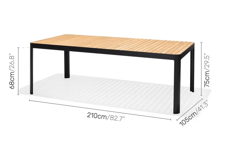Portals Spisegruppe 209 cm + 8 Karmstoler - Svart / Tre - Hagemøbler - Hagegruppe - Spisegrupper hage