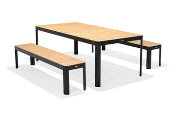 Portals Spisegruppe 209 cm + Benk - Svart / Tre - Hagemøbler - Hagegruppe - Spisegrupper hage