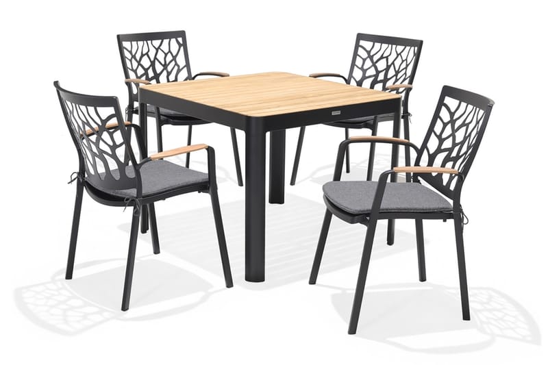 Portals Spisegruppe 95 cm + 4 Karmstoler - Svart / Tre - Hagemøbler - Hagegruppe - Spisegrupper hage