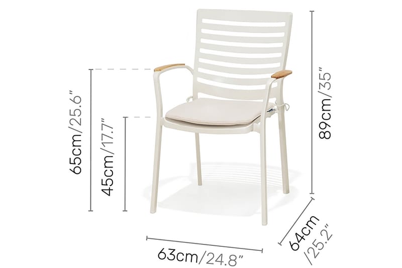 Portals Spisegruppe 95 cm + 4 Stoler - Hvit / Tre - Spisegrupper hage