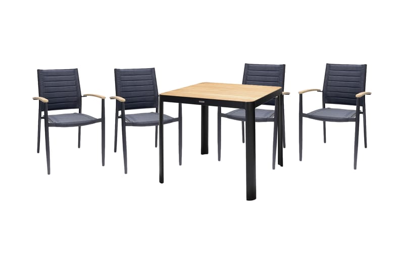 Portals Spisegruppe 95 cm + 4 Stoler - Svart / Tre - Hagemøbler - Hagegruppe - Spisegrupper hage