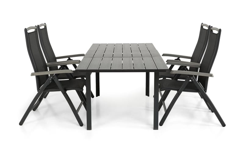 Portland Spisegruppe 152-210x90 + 4 Monaco Lyx Posisjonsstol, Svart/Grå