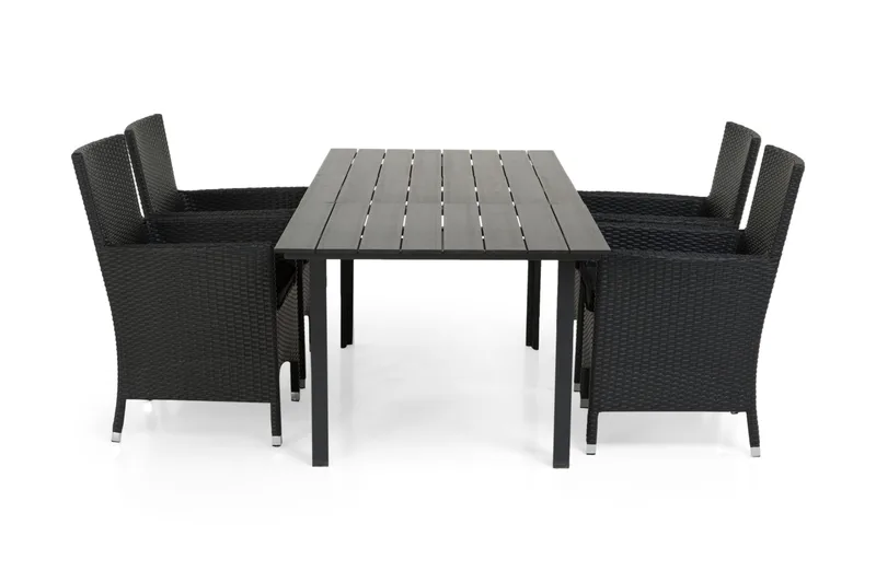 Portland Spisegruppe 152-210x90 + 4 Thor Lyx Stol, Svart