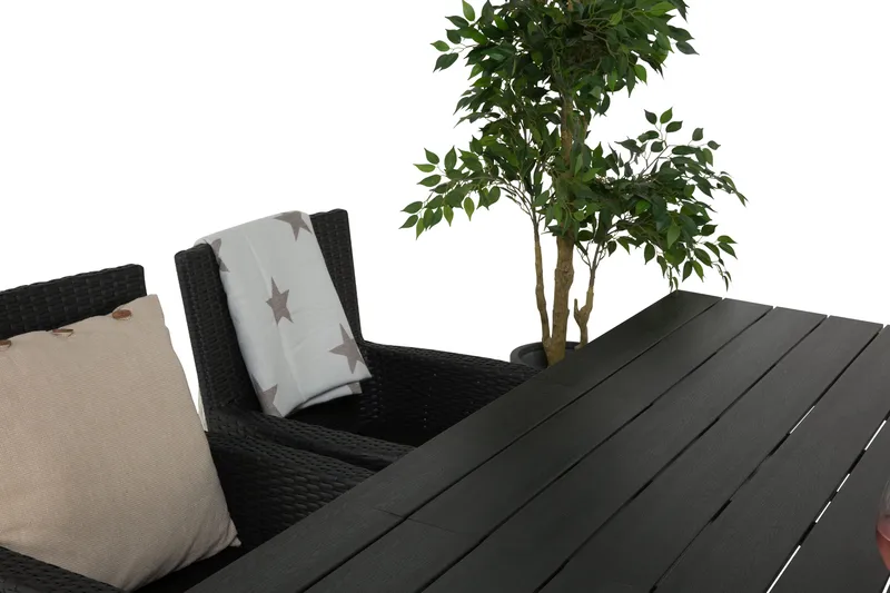 Portland Spisegruppe 152-210x90 + 4 Thor Lyx Stol - Svart - Hagemøbler - Hagegruppe - Spisegrupper hage