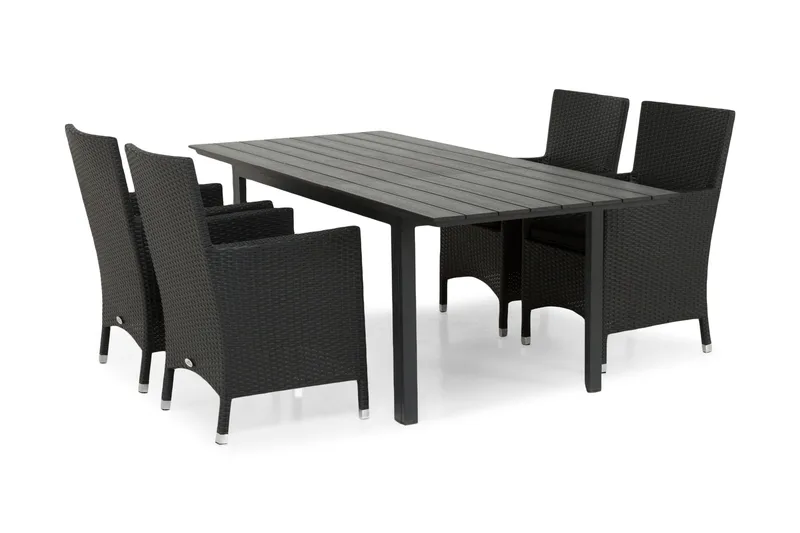 Portland Spisegruppe 152-210x90 + 4 Thor Lyx Stol - Svart - Hagemøbler - Hagegruppe - Spisegrupper hage
