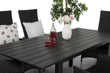 Portland Spisegruppe 152-210x90 + 6 Jenny Stol Stillbar - Svart - Hagemøbler - Hagegruppe - Spisegrupper hage