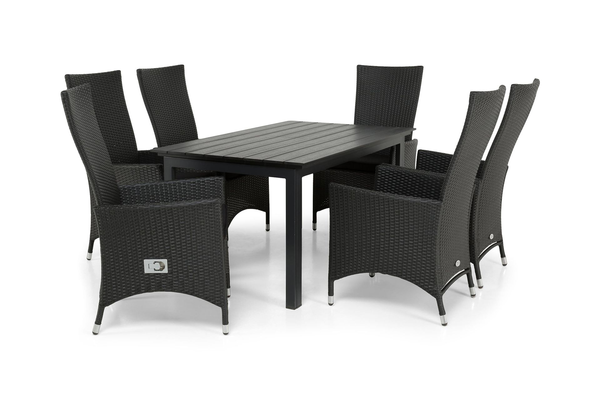 Portland Spisegruppe 152-210x90 + 6 Jenny Stol Stillbar - Svart - Hagemøbler - Hagegruppe - Spisegrupper hage
