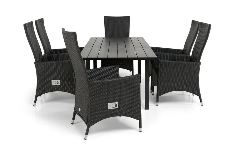 Portland Spisegruppe 152-210x90 + 6 Jenny Stol Stillbar, Svart