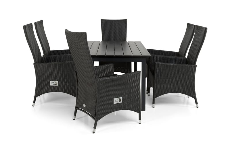 Portland Spisegruppe 152-210x90 + 6 Jenny Stol Stillbar - Svart - Hagemøbler - Hagegruppe - Spisegrupper hage