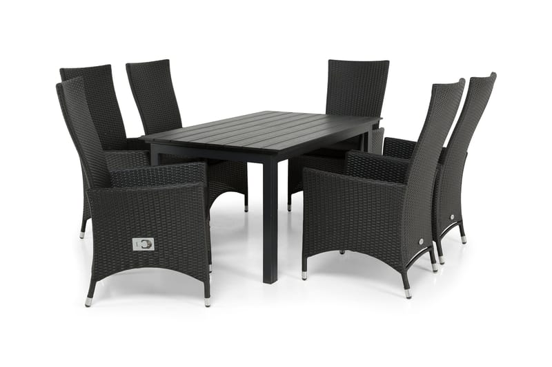 Portland Spisegruppe 152-210x90 + 6 Jenny Stol Stillbar - Svart - Hagemøbler - Hagegruppe - Spisegrupper hage